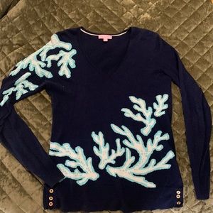 Lily Pulitzer coral sweater navy M